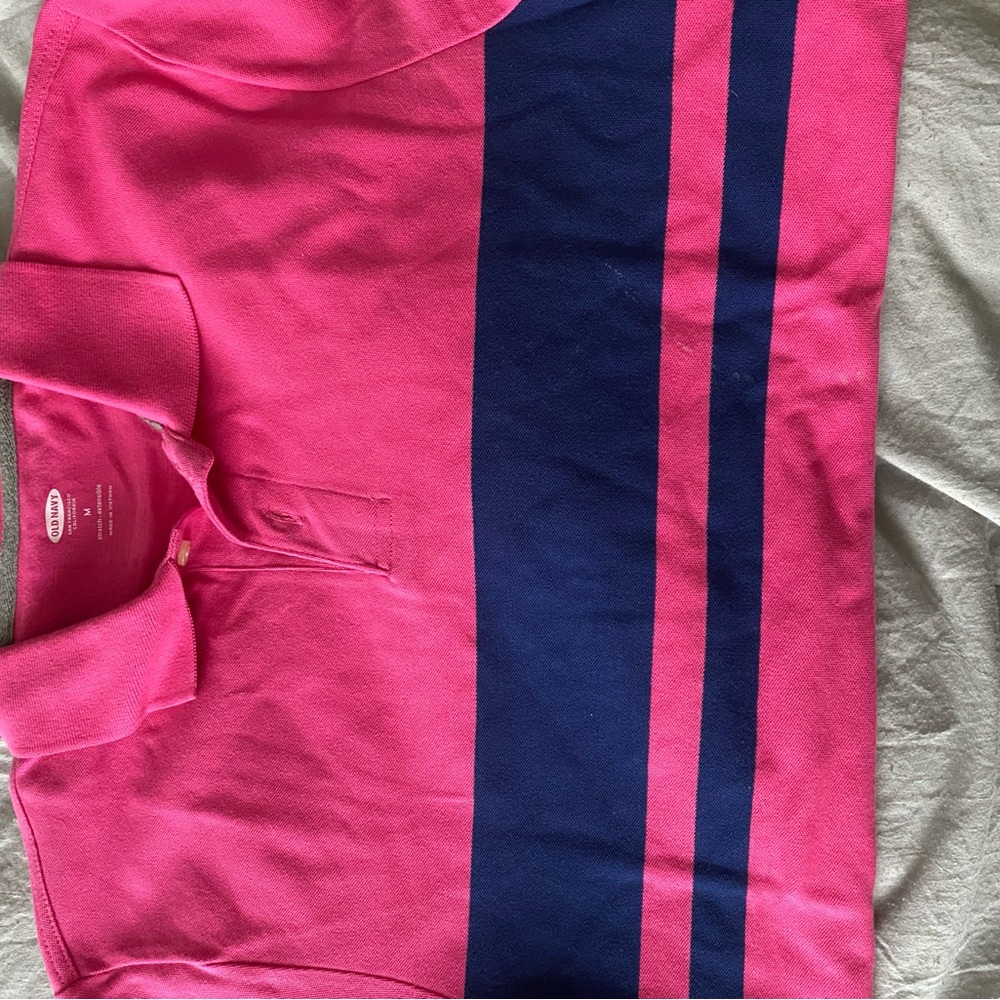 Old Nauvy Pink and Navy Striped Polo Shirt